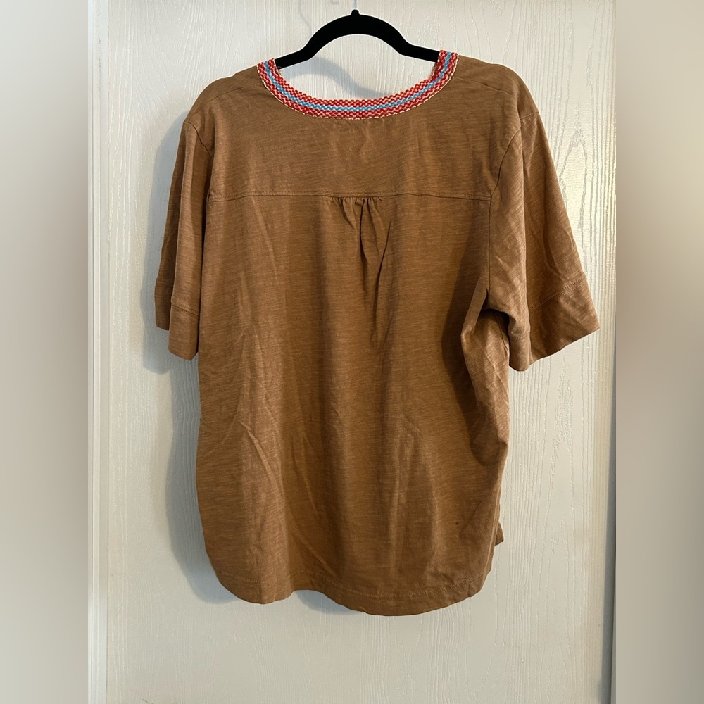 Westbound |Brown V-Neck Top with Colorful Trim | Size XL - Picture 3 of 3